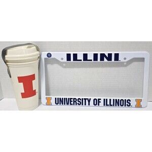 NCAA 16 oz Travel Coffee Cups & License Plate Frame Illinois Fighting Illini